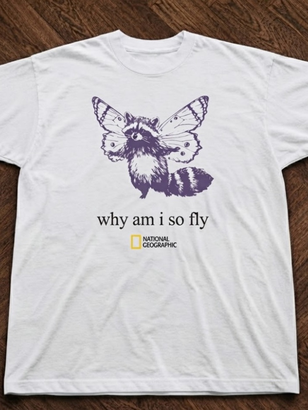 Raccoon with Butterfly Wings Whimsical Animal Illustration Graphic T-Shirt